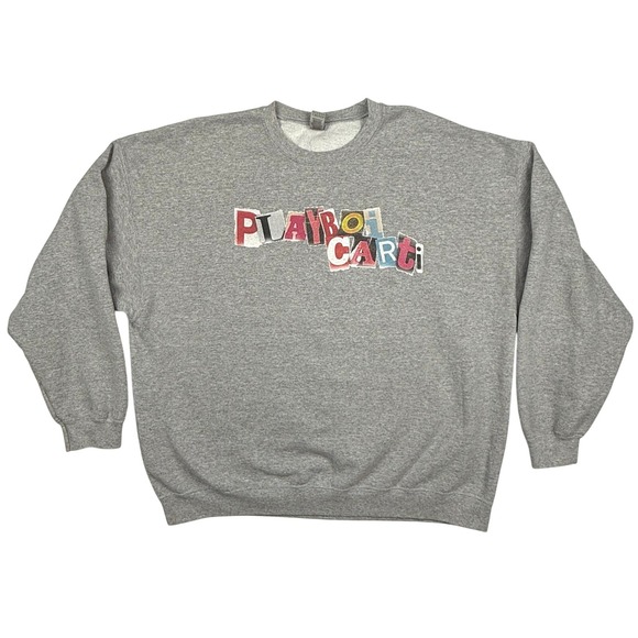 Playboi Carti Sweatshirt‎ Gray Crew Neck Pullover Graphic Top Ransom Note 2XL - Picture 1 of 6